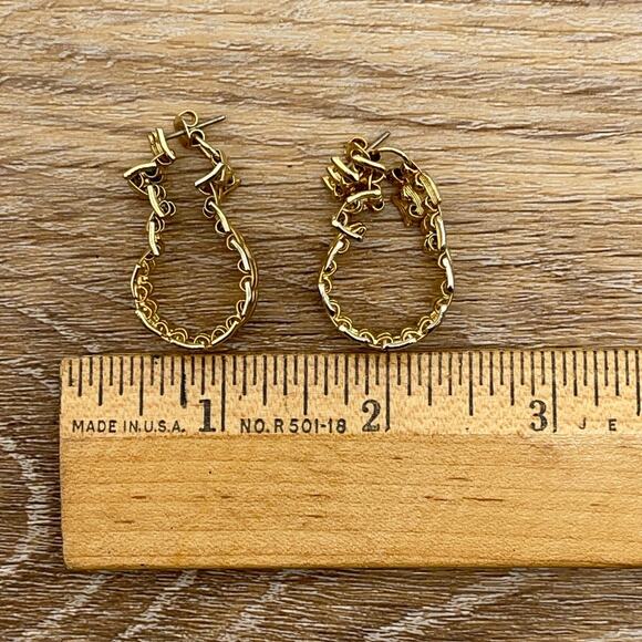 Shiny Gold Tone Chunky Link Long Dangle Loop Pierced On Earrings 1.5" - Picture 5 of 5